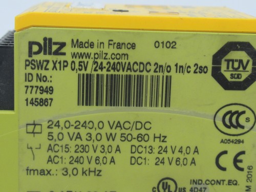 Pilz PSWZ-X1P-0,5V/24-240VACDC Safety Relay 24-240V 2NO 1NC 5VA 3W 50/60Hz USED - Picture 3 of 4