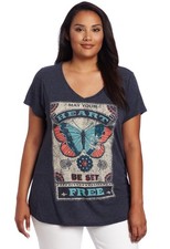 Lucky Brand Women  s Navy Butterfly Free Short Sleeve T-shirt Top 1X