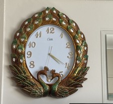 Mid Century Peacock Wall Clock Working 60x52cm Large Kitsch Unique