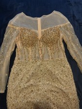 Customized Gold Mermaid Evening Dresses Dubai Beading Formal Pleats Long Sleeves