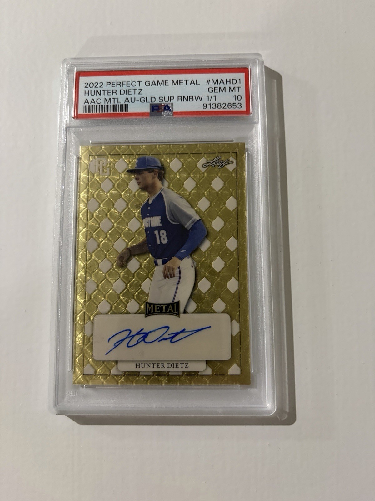 2022 Lease Perfect Game Hunter Dietz 1/1 Gold Auto Gem 10 - Yankees 1sr Rd Pick