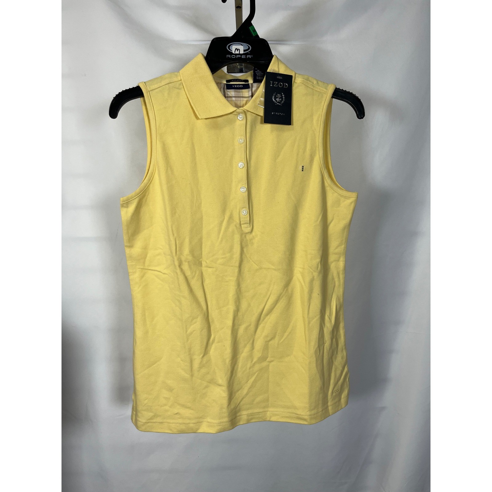 Izod Womens Sleeveless Polo Shirt Yellow Stretch Pique Golf Top Medium NWT