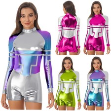 Women Rompers Rave Outfits Carnival Jumpsuit Dance Bodysuit Shiny Activewear