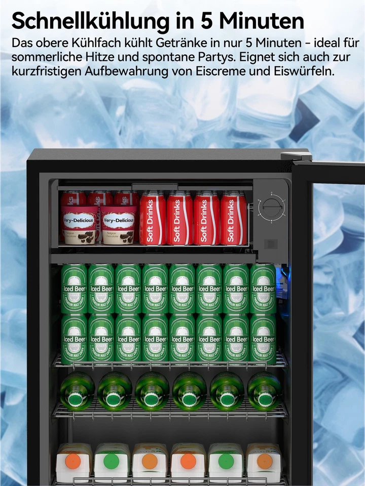 Getränkekühlschrank Flaschen mit Glastür Minibar 93L,LED Beleuchtung Schwarz - Bild 4 von 4