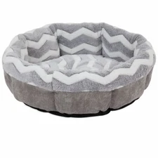Round Shearling Pet Bed, Overstuffed Bolster - 7042701
