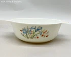 Pyrex Blue Iris Casserole Serving Bowl 8 Inch England Vintage Floral Milk Glass