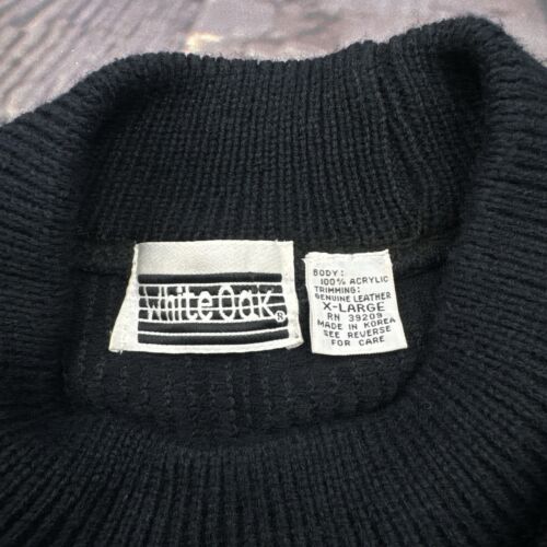 Maglione vintage anni 80 90 ROVERE BIANCO uomo XL ampio nero bordo pelle hip hop biggie - Foto 3 di 15