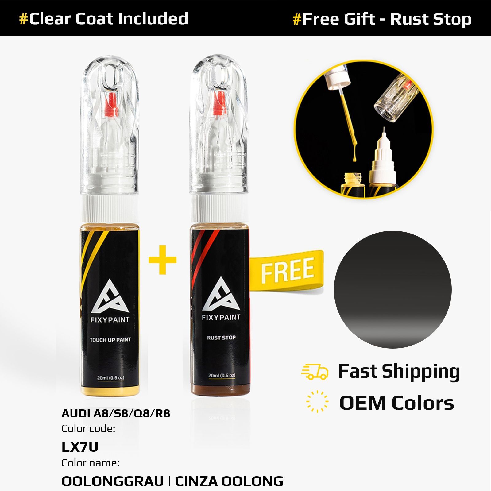 Car Touch Up Paint For AUDI A8/S8/Q8/R8 Code LX7U OOLONGGRAU CINZA