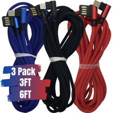 3Pack 3/6 FT 90 Degree USB Fast Charger Cable For iPhone iPad Charging Data Cord