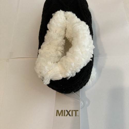 Ladies Thick Nonskid Knit Sherpa Lined Slippers Low Cut, Black Knit,size S/M