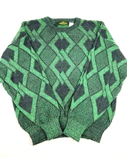 VTG Boundary Waters Green Mens Knit Sweater Made Italy Size Large Dad 80s retro