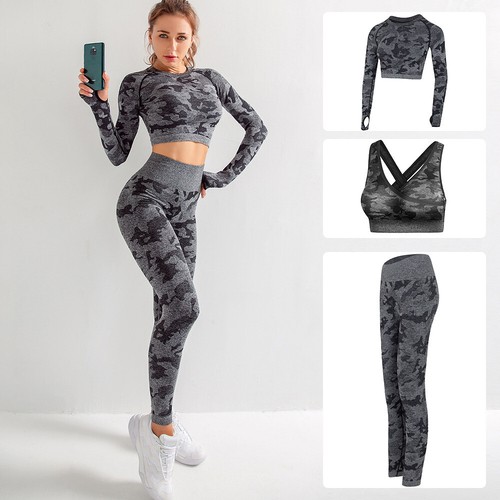 Women's 3 Piece Workout Set Yoga Fitness Clothes Exercise Sportswear Gym Clothes - Picture 33 of 50