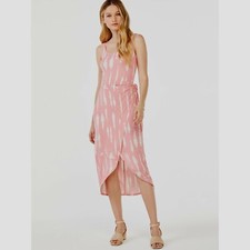 Scoop Women's Printed Sleeveless Midi Wrap Dress, Pink/White, Medium (8-10)