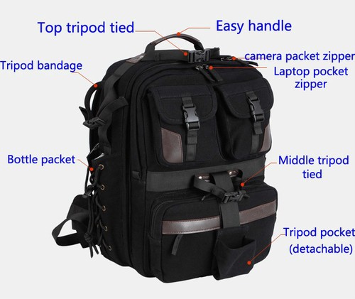 Professional Camera Backpack DSLR SLR Camcorder Travelling Shoulder Bag Black - Picture 4 of 12
