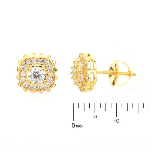 Aretes enchapados en oro plata 9 mm helados atornillados Hip Hop Bling circonita cúbica 060 - Imagen 2 de 5