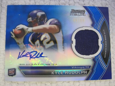 Kyle Rudolph Rookie Card 2011 Kyle Rudolph Bowman Sterling Autograph Jersey Rookie Card 48/99 ...