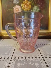 Vintage Pink Glass Hobnail Pitcher 7.5" Tall