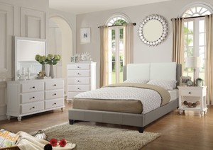 Bedroom Modern White Faux Leather 4pc Bedroom Set Bed Dresser