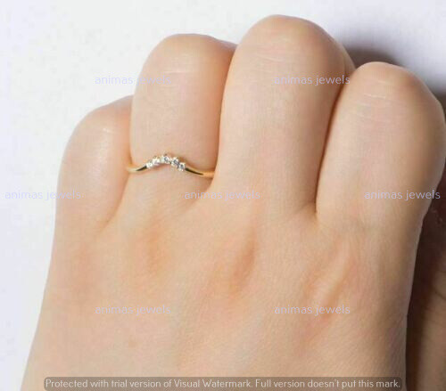 0,50 kt runder Moissanit V-Form geschwungener Ehering Band 14 K Gelbgold vergoldet - Bild 3 von 5
