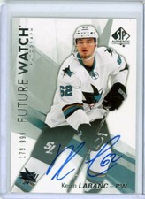  2016-17 SP Authentic FUTURE WATCH #181 Kevin Labanc RC AUTO 179/999 - SHARKS