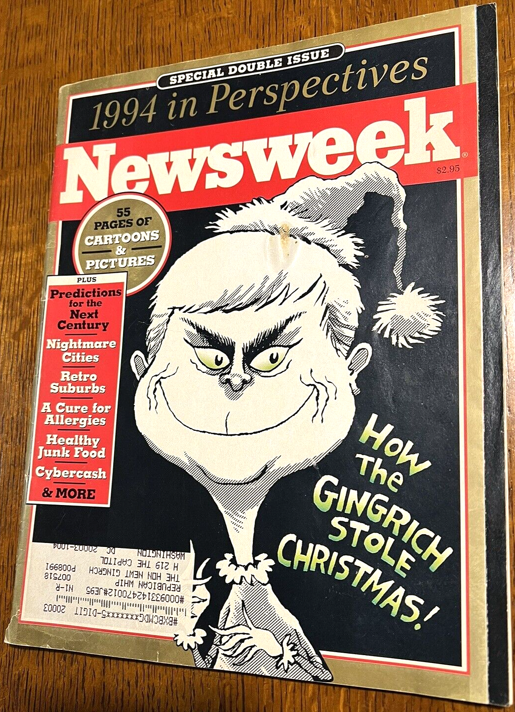 Newsweek 1994 in Perspectives-- How Gingrich Stole Christmas Gingrich Mail Label