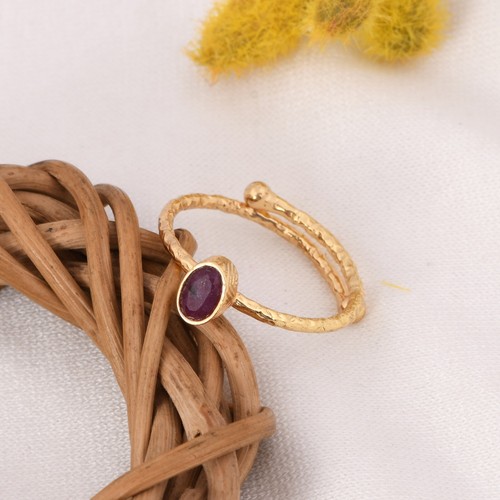 18k Gold Plated Oval Ruby Gemstone Texture Ring For Sister Wedding Gifts Jewelry - Picture 7 of 9