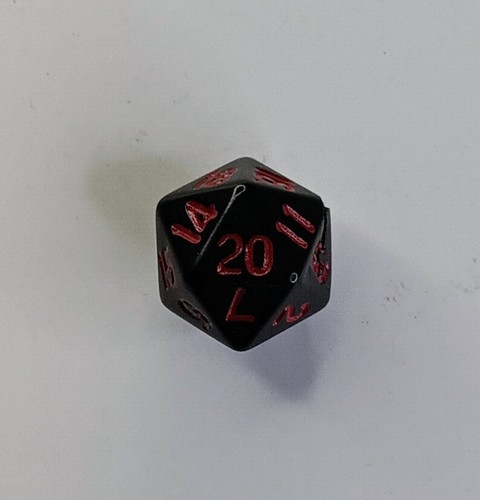 Vintage 1990s The Armory d20 RPG Die Opaque Black/Red Taiwan Mould - Picture 2 of 2