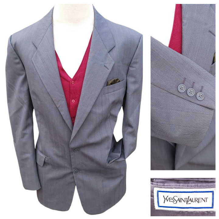 Giacca tuta blazer Yves Saint Laurent grigio spina di pesce uomo 42R lana YSL Francia