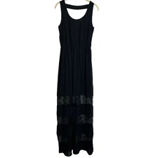 Doe & Rae Womens Maxi Dress Size Medium Black Sleeveless Lace Whimsigoth Fairy
