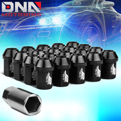 J2 ENGINEERING BLACK 20PCS M12X1.25 35MM 7075-T6 ALUMINUM LUG NUT SET W/ADAPTER