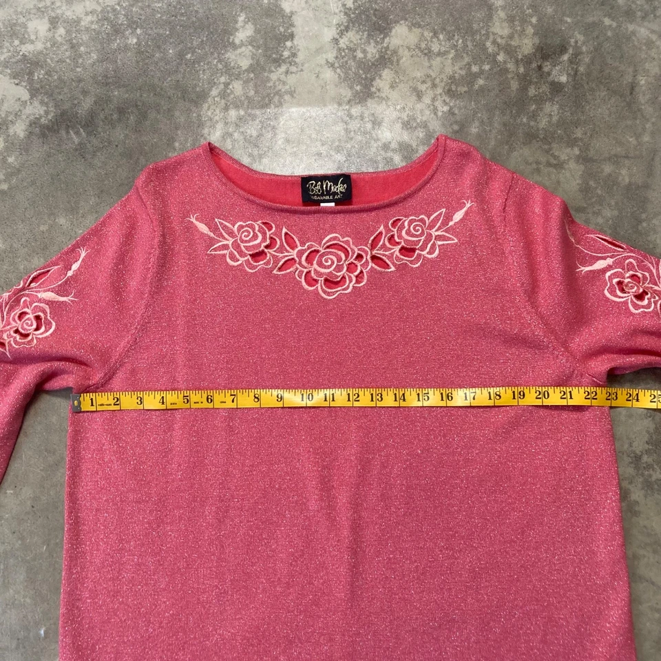 Bob Mackie Mujer 1X Rosa Coral Metálico Floral Bordado Corte Láser Túnica Tejida Foto 2 de 4