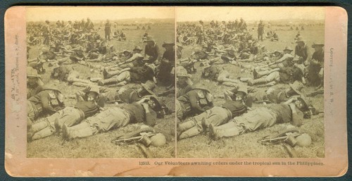 Philippine–American War VOLUNTEERS TROOPS UNDER TROPICAL SUN Stereoview Card