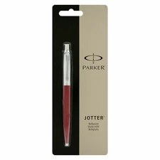 Parker Jotter Stainless Steel  & Red  Pen  Black M Pt New In Pack Made In France