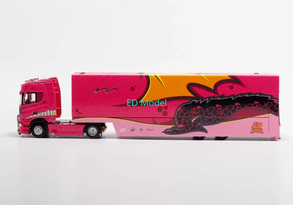 Coche de metal fundido a presión modelo camión cerrado doble cubierta Scania S730 rosa BN 1:64 Foto 2 de 4