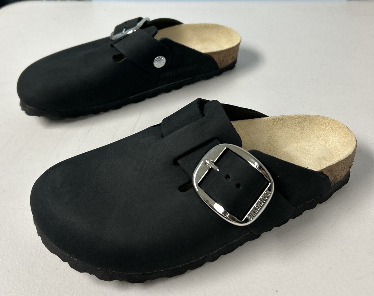 Birkenstock Slip-on Sandals Boston Big Buckle Black Nubuck Birkenstock Slip-on Sandals Boston Big Buckle Black Nubuck