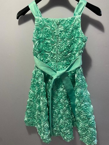 RARE EDITIONS Girls Teal Floral Front Tie Dress Size 16 FAST FREE SHIP US SELLER - Picture 5 of 7