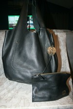 Authentic Vince Camuto Sack-style Black Leather Shoulder Bag W/ Cosmetic Pouch