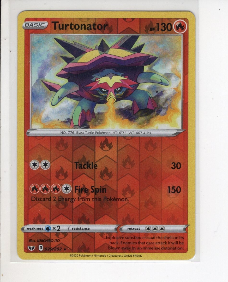 TURTONATOR SWORD & SHIELD SET RARE REVERSE-HOLO FOIL POKEMON CARD 029/202 NM/M