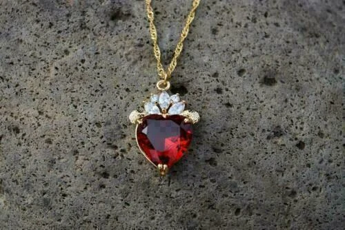 2.50Ct Heart Cut Red Ruby Solitaire Pendant Free 18" Chain 14K Rose Gold Finish - Image 4 of 4