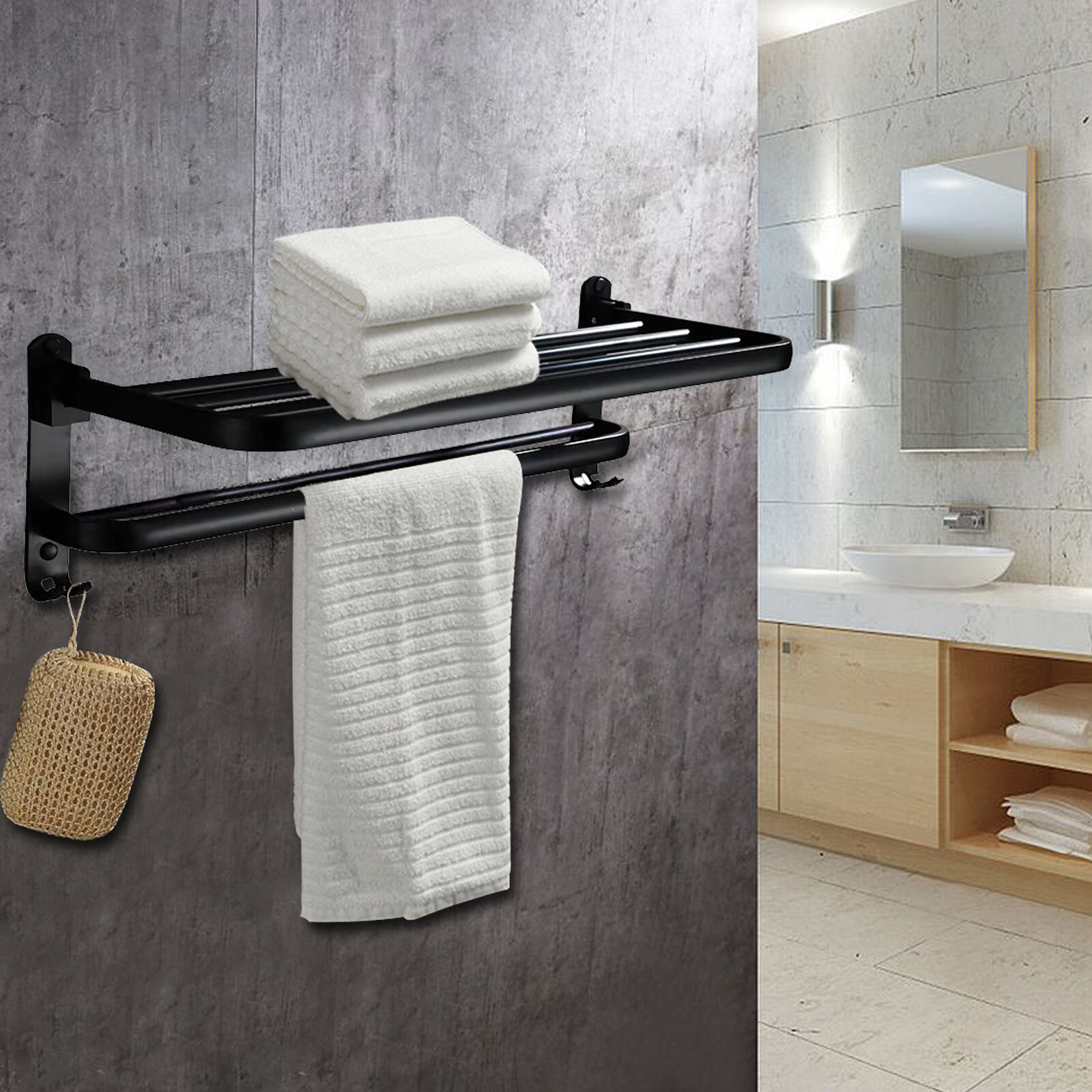 Wall Mounted Towel Drying Shelf Folding Towel Rack Bathroom Towel Holder  Stand | eBay