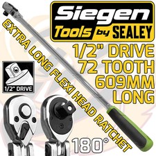 Image of SIEGEN 1/2" Drive 72T Tooth EXTRA LONG 609mm Flexi Head Ratchet Handle 72 Tooth