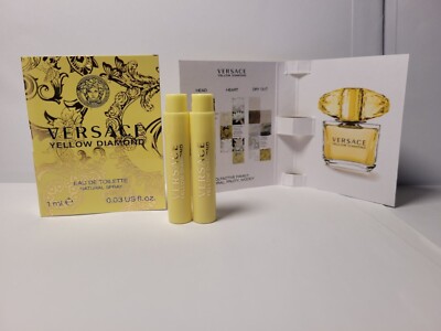 Lot 2x Versace Yellow Diamond Eau De Toilette EDT Spray Vial .03 oz / 1 ml