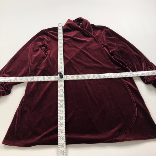 Cárdigan de terciopelo Susan Graver pequeño para mujer frente abierto top blusa roja - Imagen 3 de 15