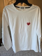 Play Comme Des Garcons Womens Crewneck Long Sleeves Graphic T-Shirt White Size S