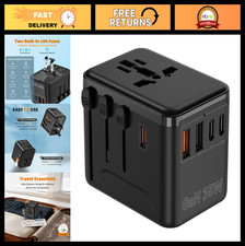 Universal Travel Adapter with 3 USB-C  2 USB-A Ports for 224 Countries - Black