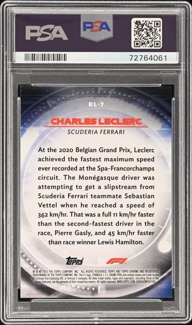 2021 Topps Chrome Redliners Charles Leclerc PSA 10, Formula 1, F 1, Ferrari view 2