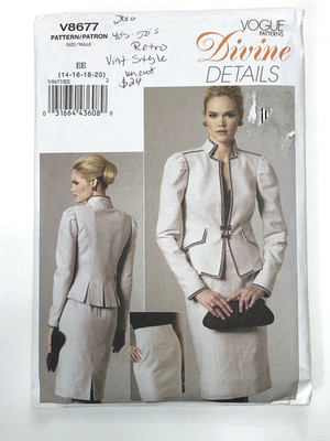 Uncut Vogue #8677 Womens Fitted Jacket Skirt Sewing Pattern Sz 14-20 Retro Style