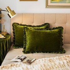 GLORY SEASON Velvet Pillow Shams Set of 2 36" x 20" Pack 2 , Olive Green