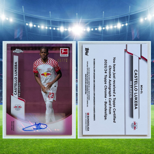2024 Topps Chrome Bundesliga Castello Lukeba Pink Autograph /75 RB Leipzig