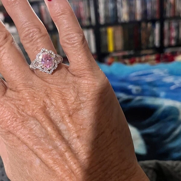 2Ct Oval Cut Tourmaline & Lab Created Diamond 14K White Gold FN Engagement Ring - Image 2 of 4